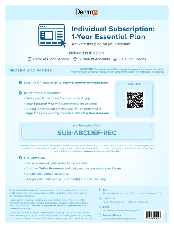 Individual - Essential Plan - Annual Access Cards from Math-U-See